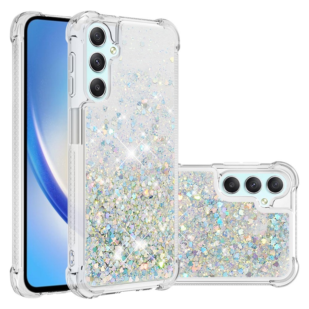 Glitter presýpacie gélový obal na Samsung Galaxy A24 - strieborný/srdiečka 