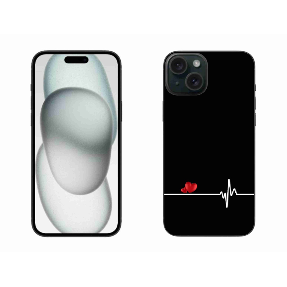 Gélový kryt mmCase na iPhone 15 Plus - srdce a tep čierne pozadie