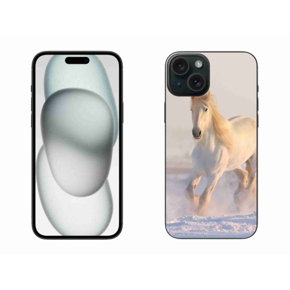 Gélový obal mmCase na iPhone 15 Plus - kôň v snehu