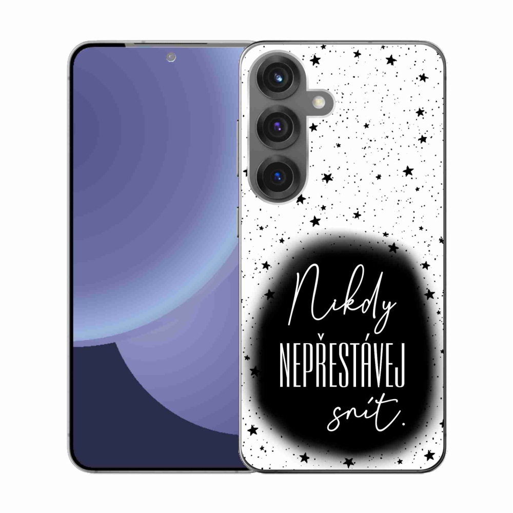 Gélový kryt mmCase na Samsung Galaxy S25 - citát 1 čiernobiele pozadie