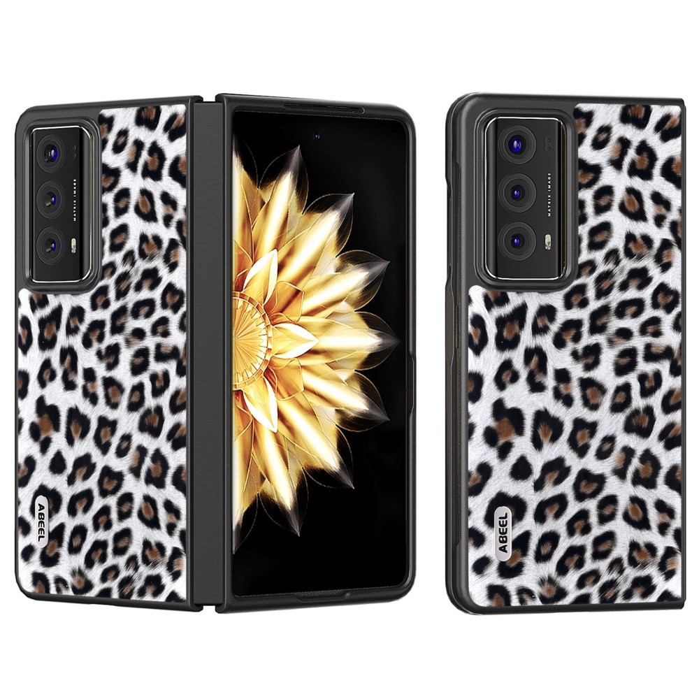 Leopard plastové púzdro s umelou kožou na Honor Magic V2 - strieborné