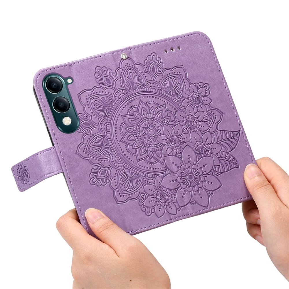 Floral knižkové puzdro na Vivo Y29s 5G - fialové