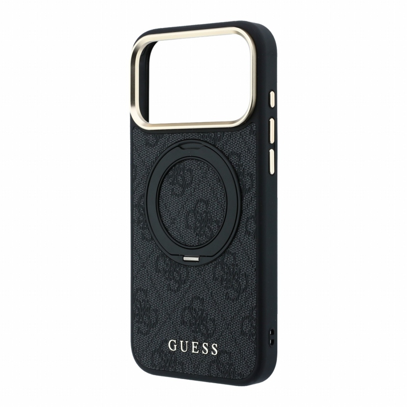 Guess PU 4G Ring Stand MagSafe zadný kryt pre iPhone 18 Pro, čierny