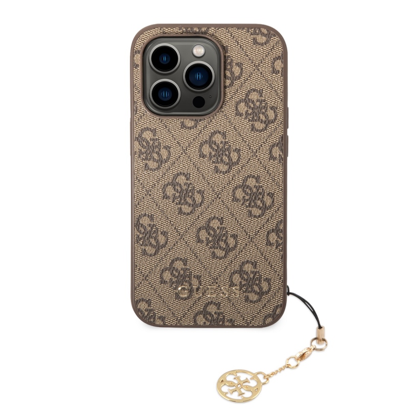 Guess 4G Charm Zadný Kryt pre iPhone 14 Pro Tone on Tone Brown