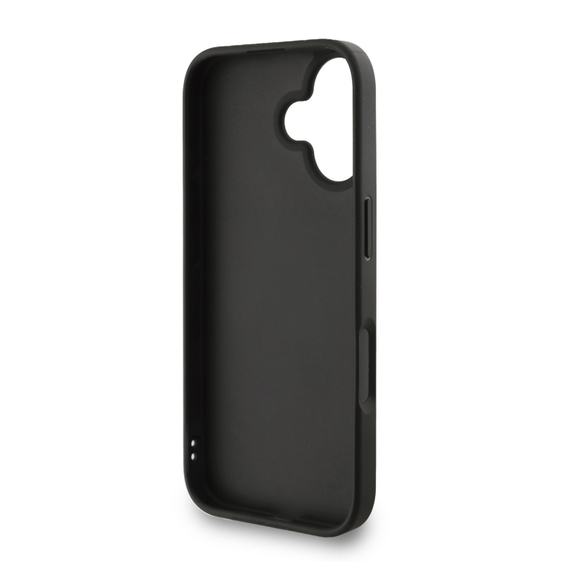 Guess PU 4G Metal Logo Strap Zadný Kryt pre iPhone 16 Black