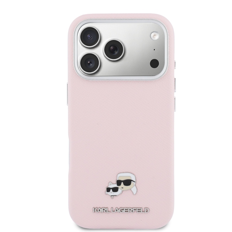 Karl Lagerfeld PU Karl and Choupette Heads Pins MagSafe zadný kryt pre iPhone 17 Pro Max Pink