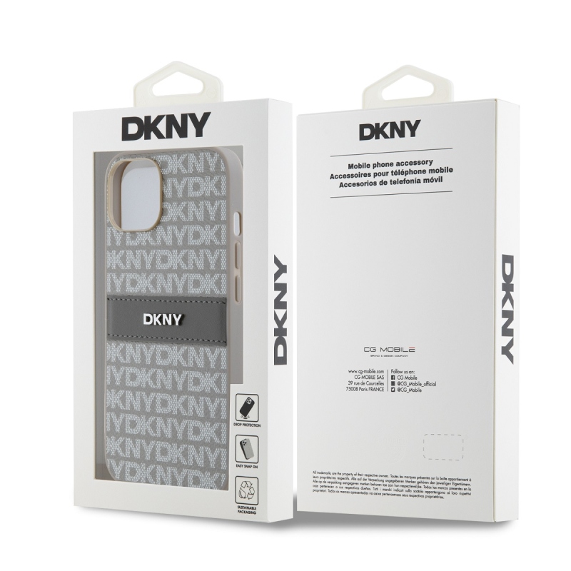 DKNY PU Leather Repeat Pattern Tonal Stripe Zadný Kryt pre iPhone 14 Beige