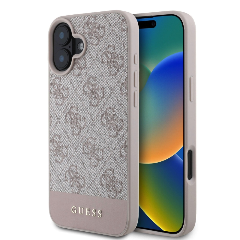 Guess PU 4G Stripe Zadný Kryt pre iPhone 16 Pink