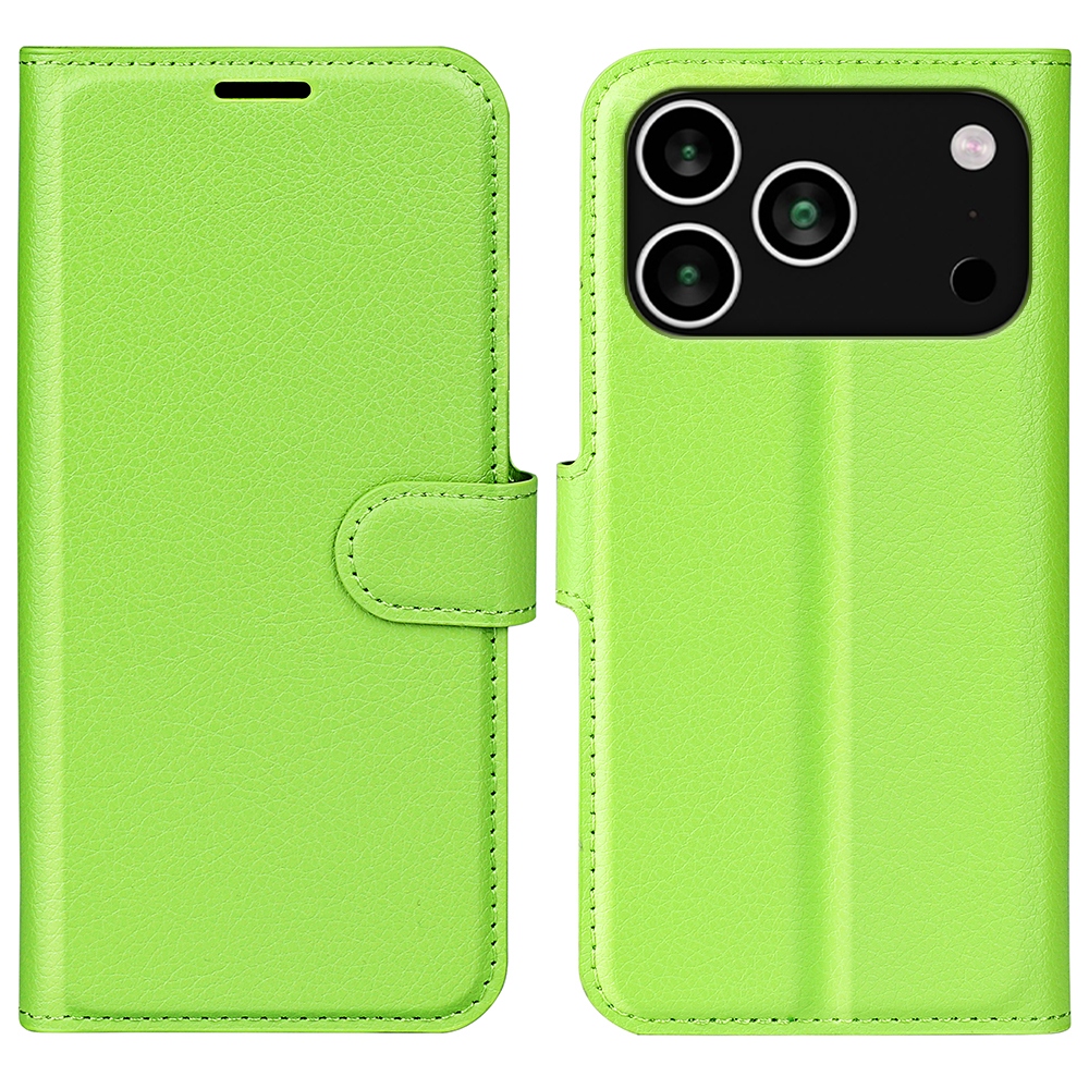 Litchi knižkové púzdro na iPhone 17 Pro - zelený
