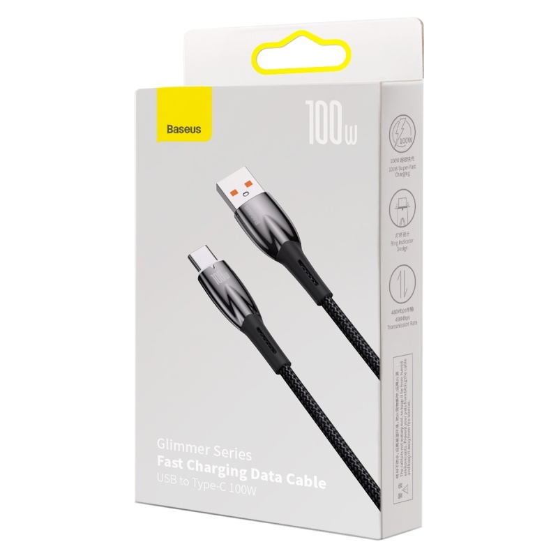 Baseus Glimmer Series Fast Charging Dátový Kábel USB-A - USB-C 100W 1m Black