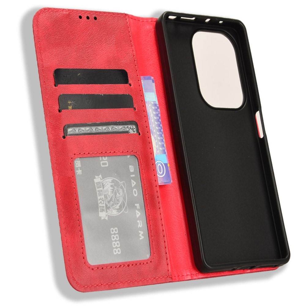 Vintage knižkové púzdro na Xiaomi Redmi Note 14S/Note 13 Pro 4G/Poco M6 Pro - červené