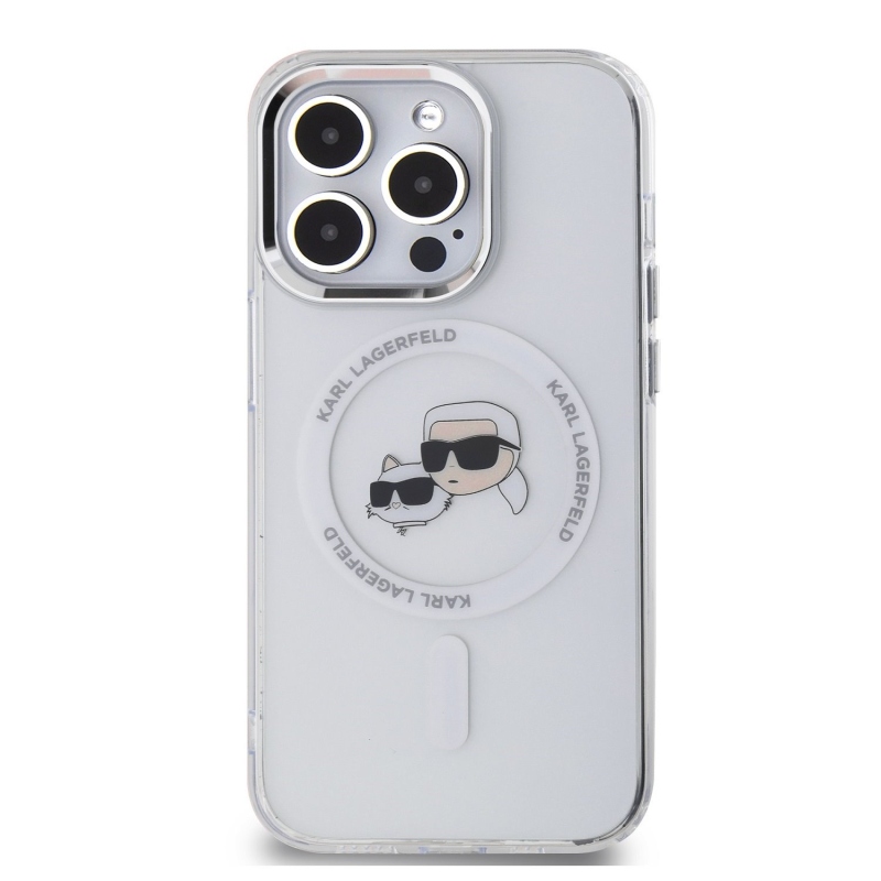 Karl Lagerfeld IML K&CH Heads Metal Frame MagSafe Zadný Kryt pre iPhone 15 Pro Max Transparent