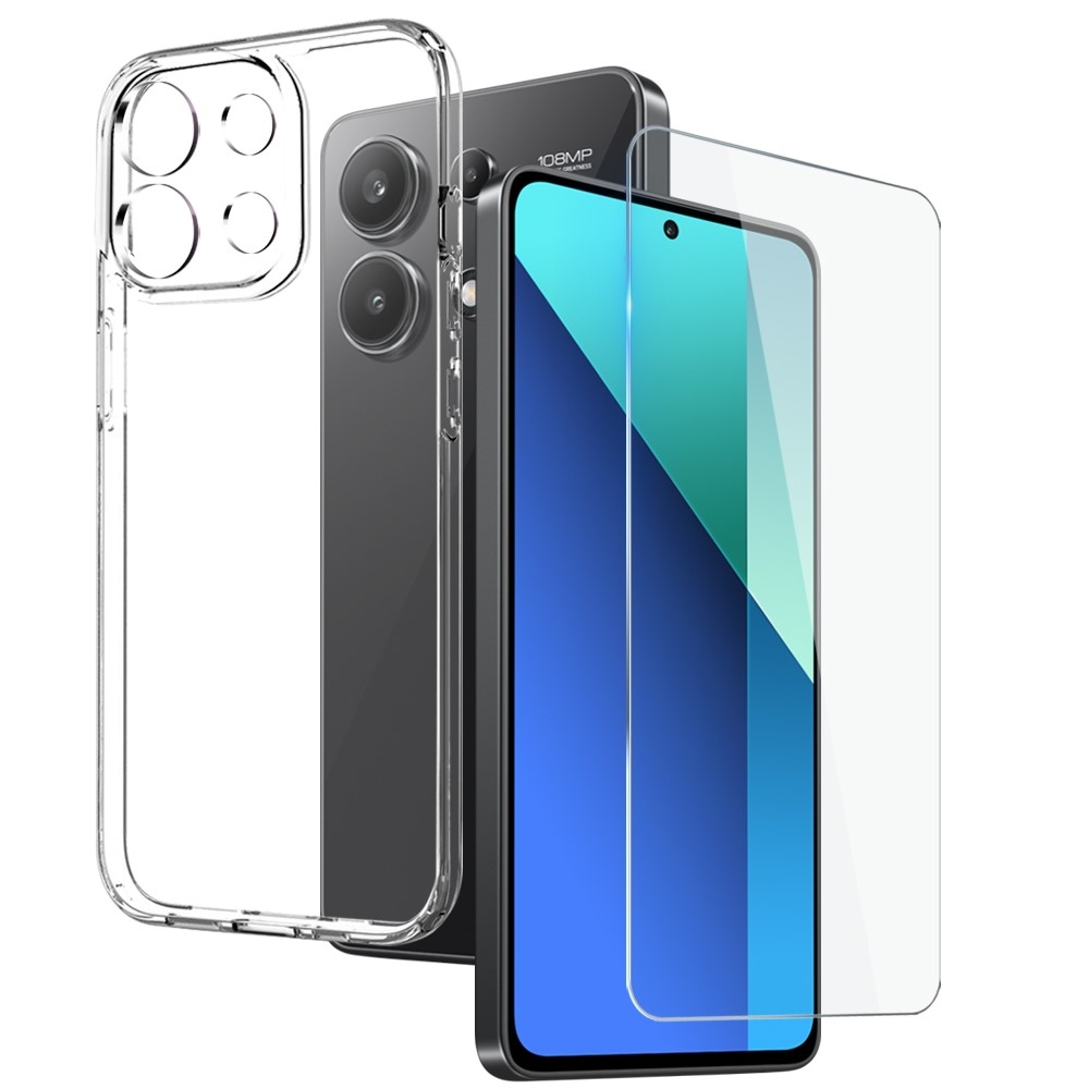 NORTHJO priehľadný gélový obal + tvrdené sklo na Xiaomi Redmi Note 13 - priehľadný