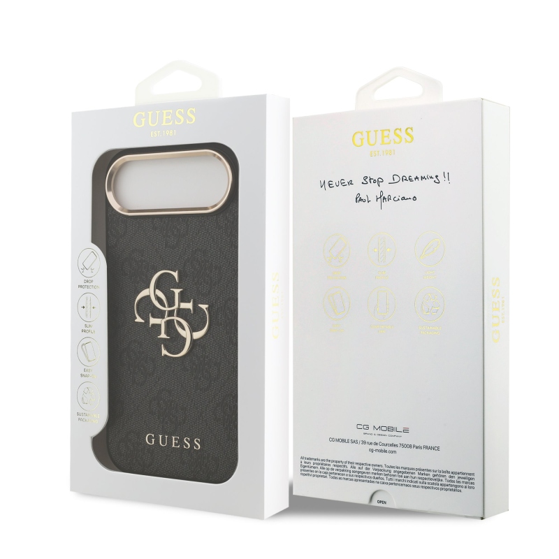 Guess PU kožený 4G kovové logo Gold Frame zadný kryt pre iPhone Air Black