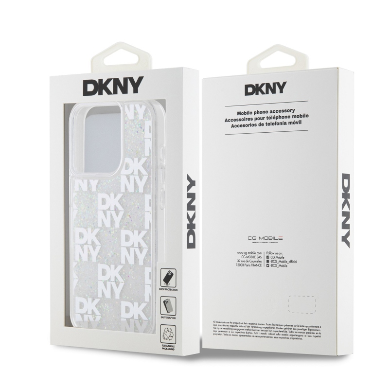 DKNY Liquid Glitter Checkered Pattern Zadný Kryt pre iPhone 15 Pro Transparent