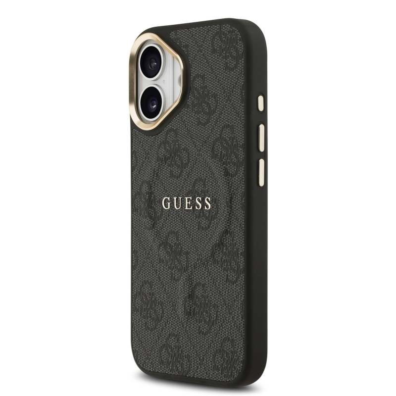 Guess PU kožený zadný kryt 4G Gold Frame MagSafe pre iPhone 17 Black