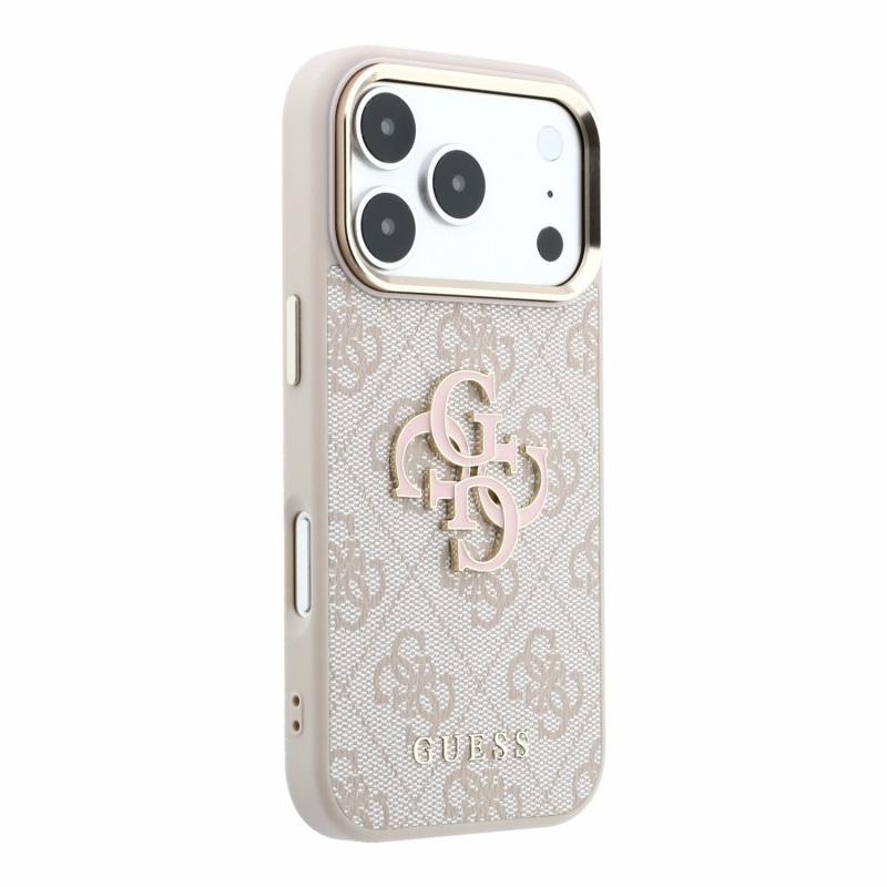 Guess PU 4G Resin Metal Logo – zadný kryt pre iPhone 18 Pro, ružový