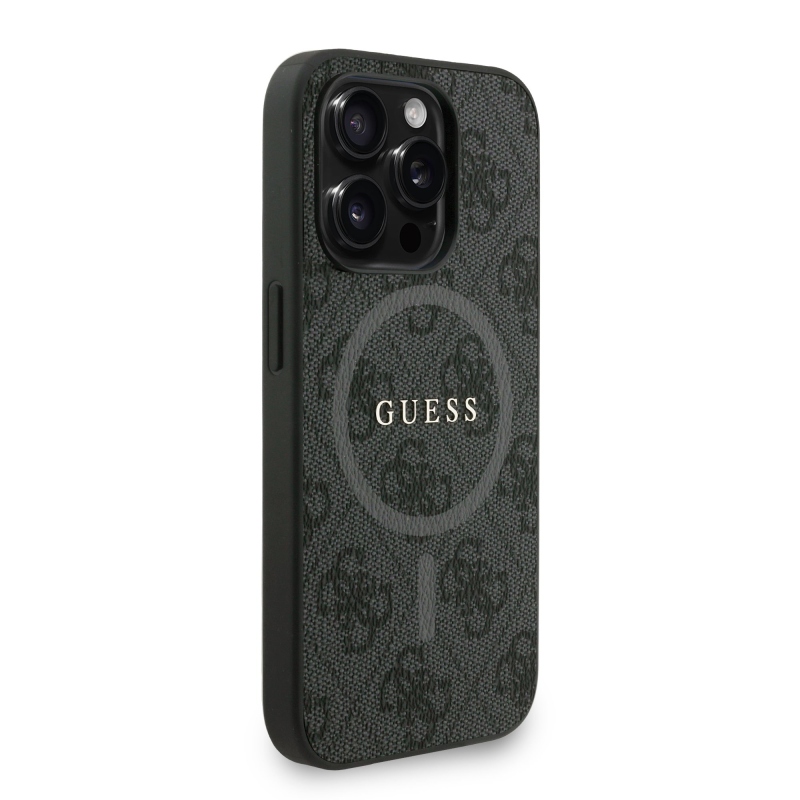 Guess PU Leather 4G Colored Ring Strap MagSafe Zadný Kryt pre iPhone 15 Pro Black
