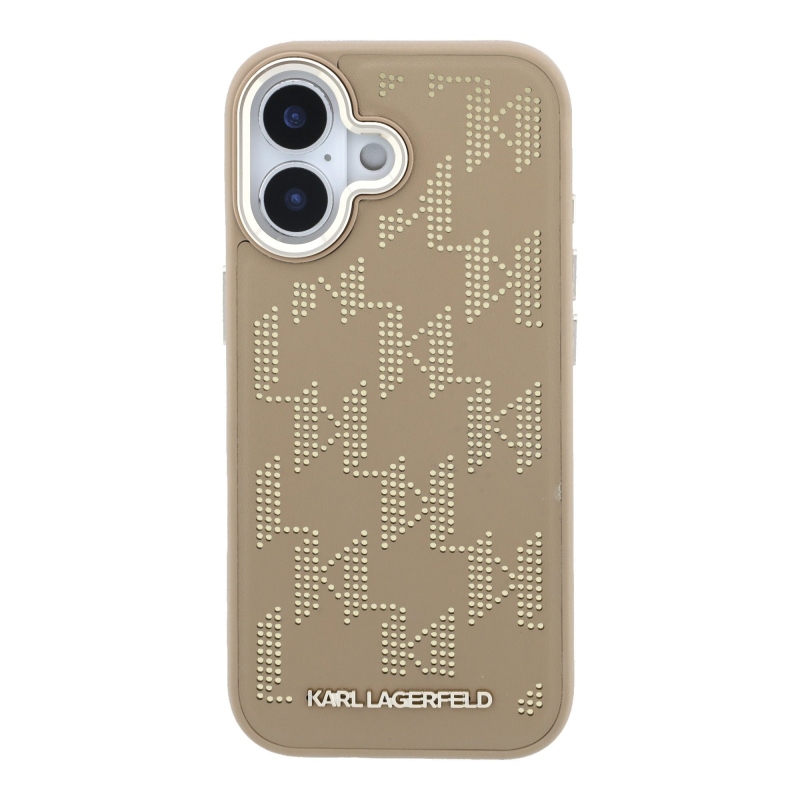 Karl Lagerfeld PU perforovaný kryt s monogramom a MagSafe pre iPhone 17, béžový