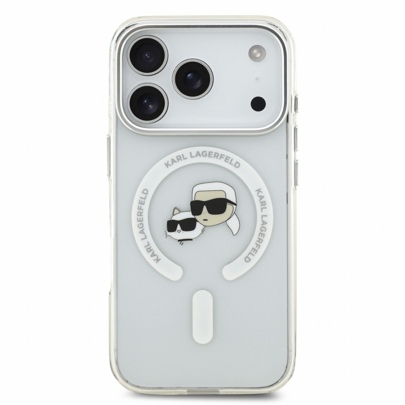 Karl Lagerfeld IML K&CH Heads kovový rám MagSafe zadný kryt pre iPhone 18 Pro, biely