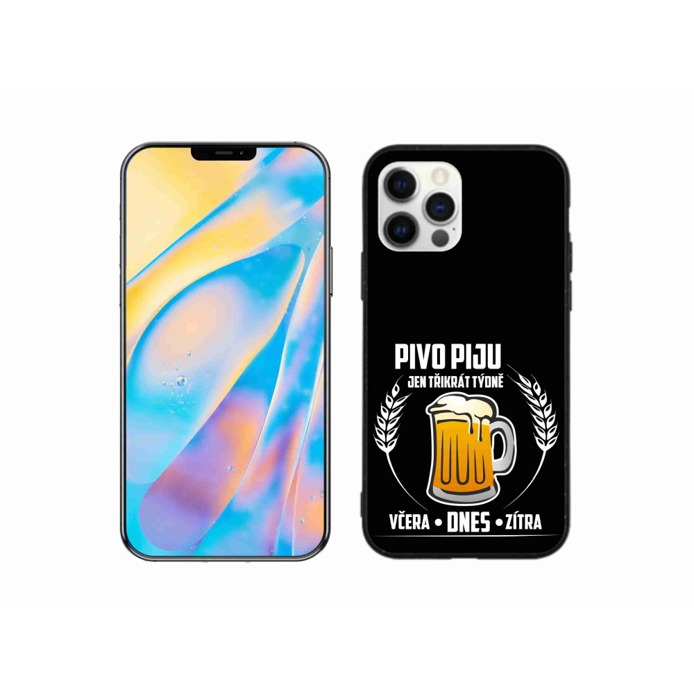 Gélový kryt mmCase na iPhone 12 - pivný motív čierne pozadie