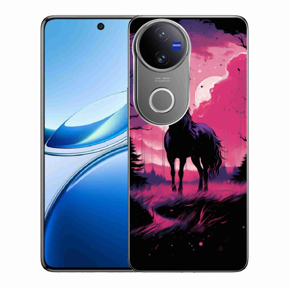 Gélový kryt mmCase na Vivo V50 5G - čierny kreslený kôň 1