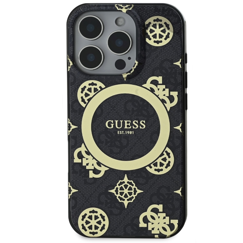 Guess IML 4G Peony MagSafe Zadný Kryt pre iPhone 16 Pro Black