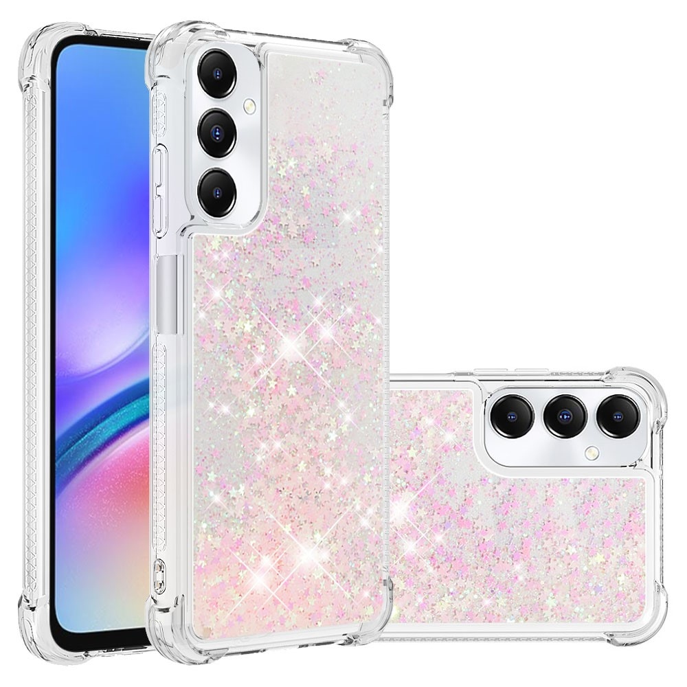 Glitter gélový presýpací obal na Samsung Galaxy A05s - ružový/hviezdičky