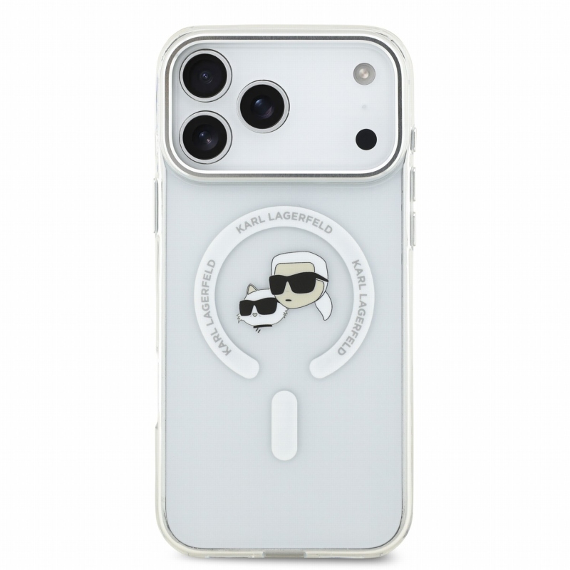 Karl Lagerfeld IML K&CH Heads kovový rám MagSafe zadný kryt pre iPhone 18 Pro Max, biely