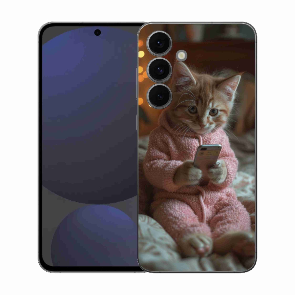 Gélový kryt mmCase na Samsung Galaxy S25 FE - mačiatko s mobilom