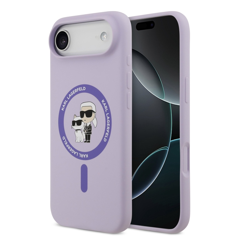 Karl Lagerfeld Tekutý silikónový kryt Karl and Choupette MagSafe pre iPhone 17 Air Purple