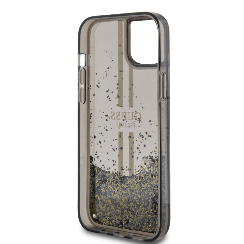 Guess PC/TPU Liquid Glitter Gold Stripe Zadný Kryt pre iPhone 15 Plus Black