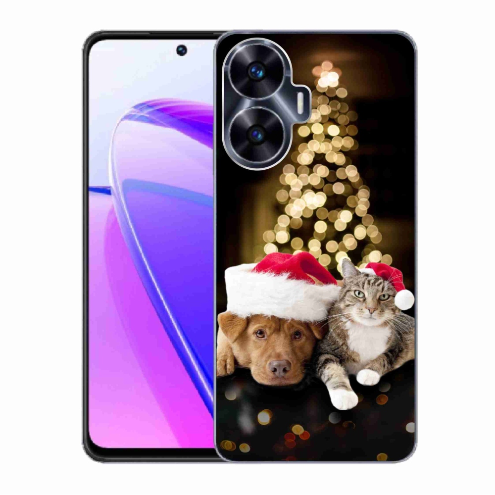 Gélový kryt mmCase na Realme C55 - vianočný pes a mačka