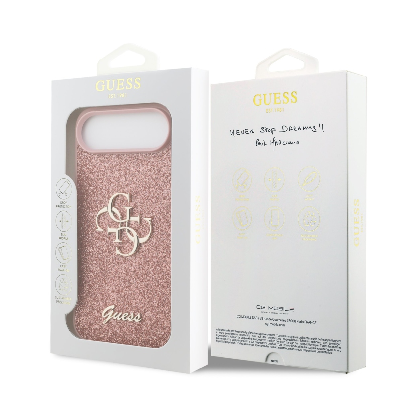 Guess PU Pevný zadný kryt s kovovým logom 4G Glitter pre iPhone Air Pink