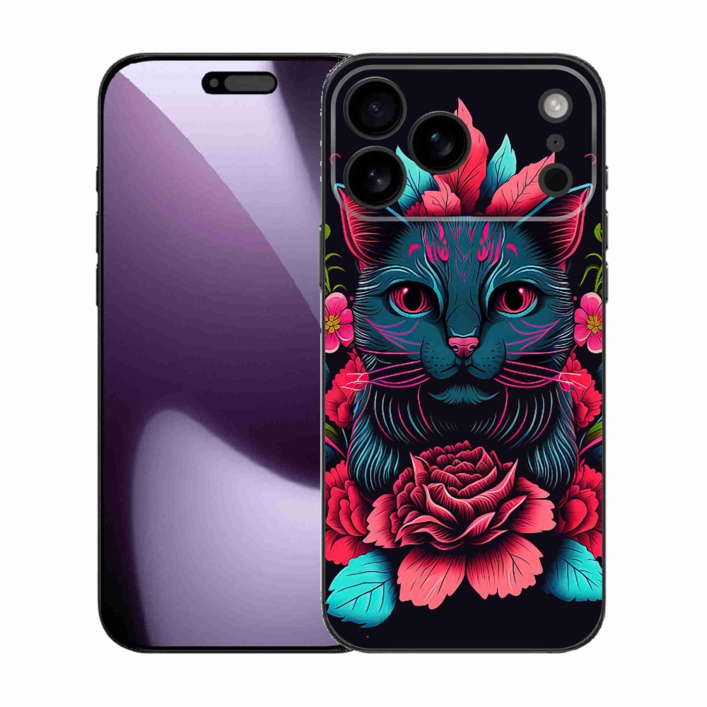 Gélový kryt mmCase na iPhone 17 Pro Max - kvety a mačka