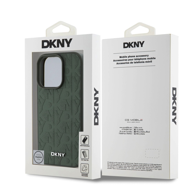DKNY PU Leather Grid Pattern Magsafe Zadný Kryt pre iPhone 16 Pro Green