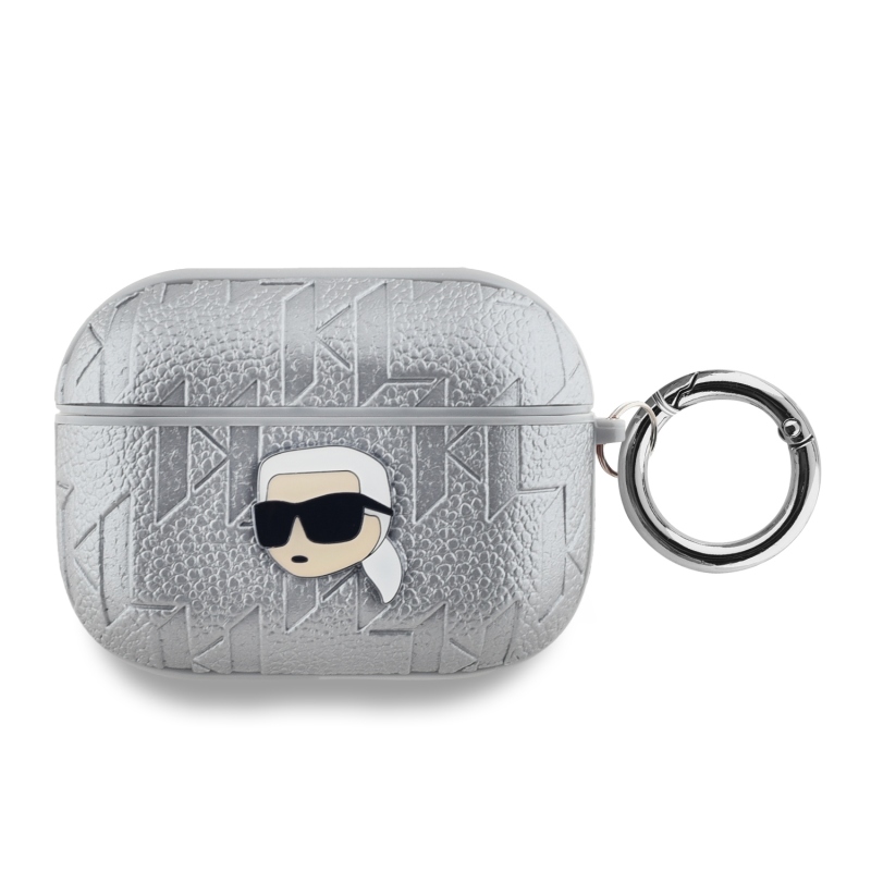 Karl Lagerfeld PU Embossed Karl Head Puzdro pre AirPods Pro Silver