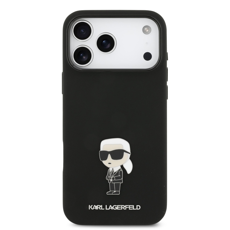 Karl Lagerfeld Liquid Silicone Metal Ikonik Zadný kryt pre iPhone 17 Pro Max Black