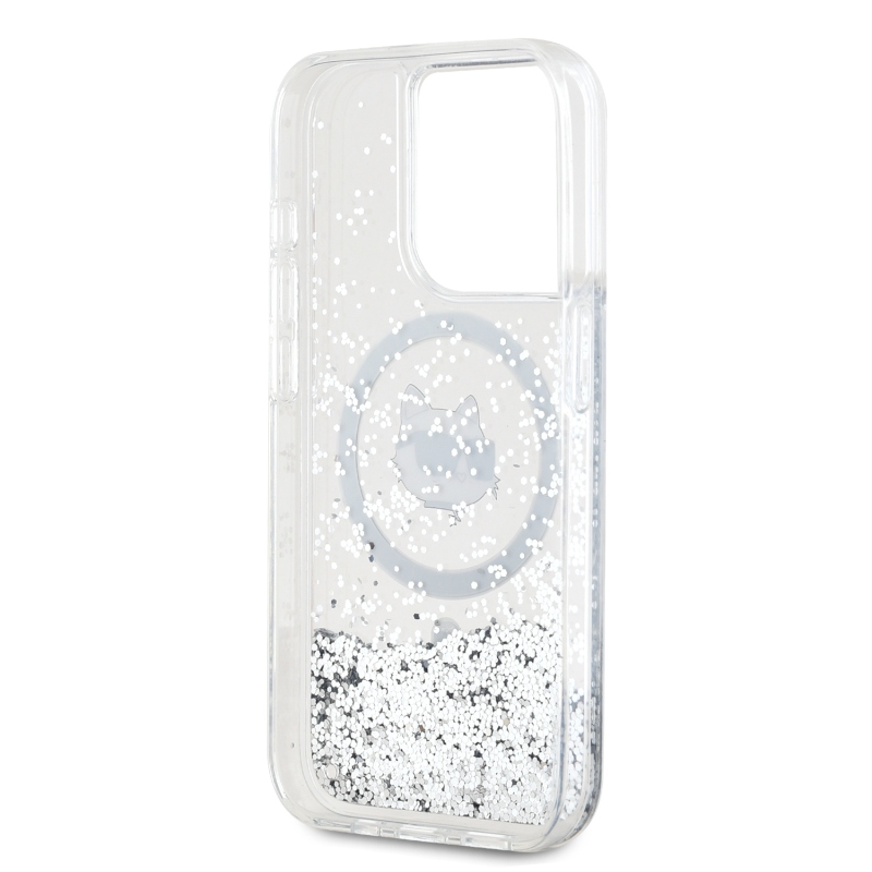 Karl Lagerfeld Liquid Glitter Chúpette Head MagSafe Zadný Kryt pre iPhone 15 Pro Max Transparent