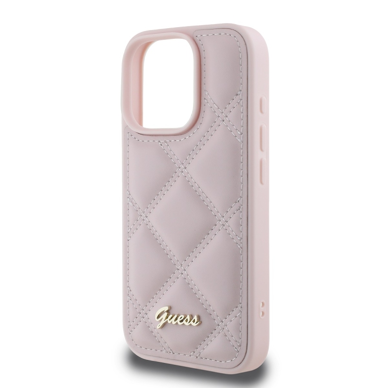 Guess PU Leather Quilted Zadný Kryt pre iPhone 16 Pro Max Pink