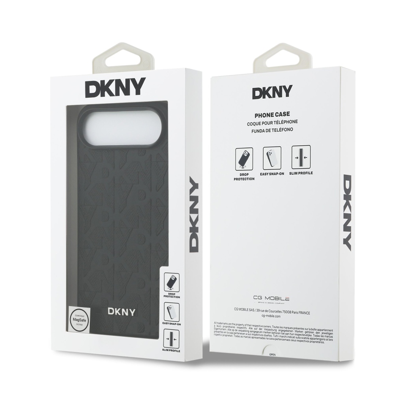 DKNY PU kožený zadný kryt Magsafe so vzorom mriežky pre iPhone Air Black