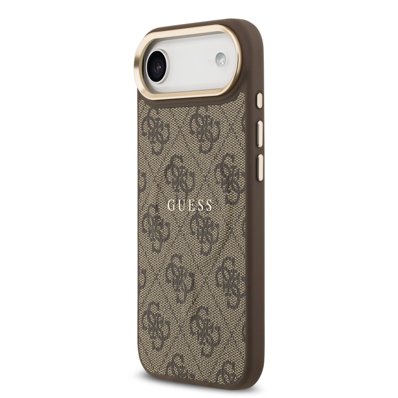 Guess PU kožený zadný kryt 4G Gold Frame MagSafe pre iPhone Air Brown
