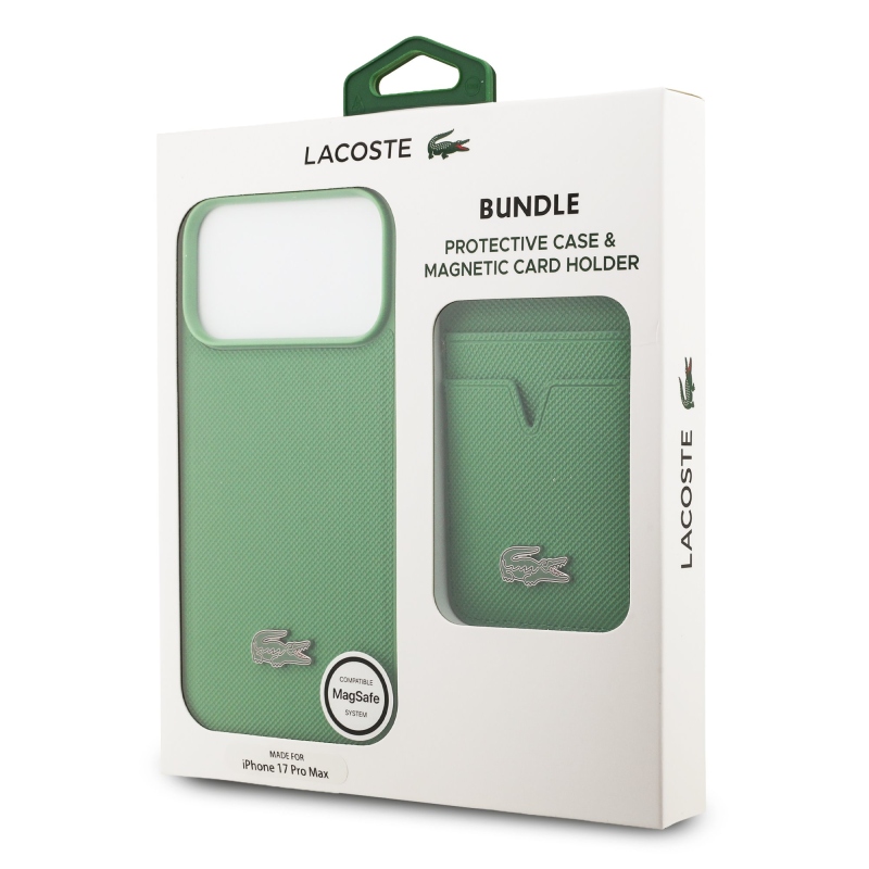 Lacoste Iconic Petit Pique MagSafe zadný kryt + peňaženka pre iPhone 17 Pro Max Green