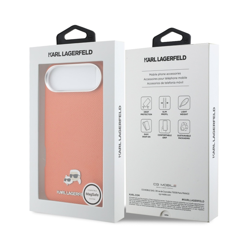 Karl Lagerfeld PU Karl and Choupette Heads Pins MagSafe zadný kryt pre iPhone Air Orange