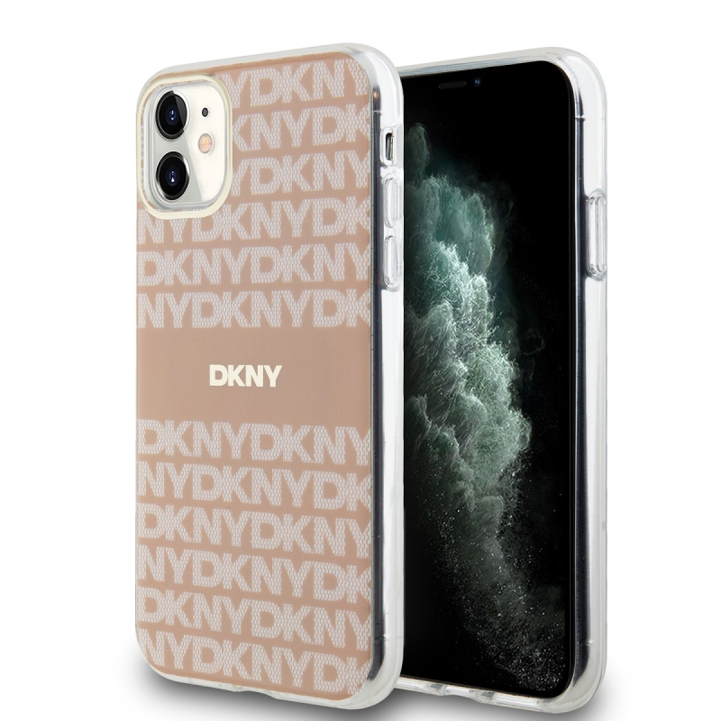 DKNY PC/TPU Repeat Pattern Tonal Stripe Magsafe Zadný Kryt pre iPhone 11 Pink