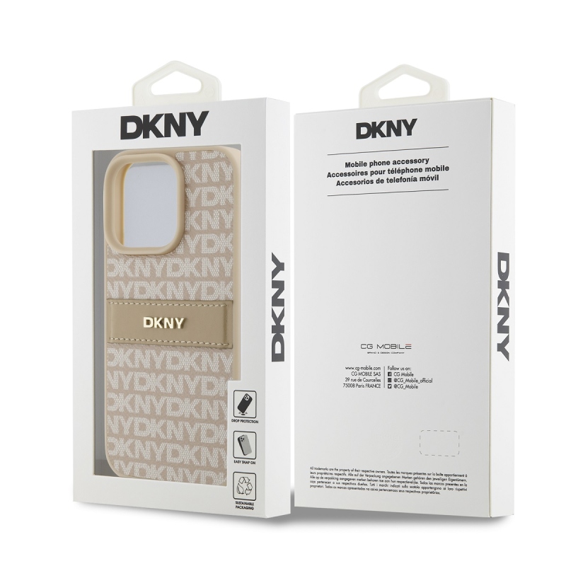 DKNY PU Leather Repeat Pattern Tonal Stripe Zadný Kryt pre iPhone 16 Pro Max Pink