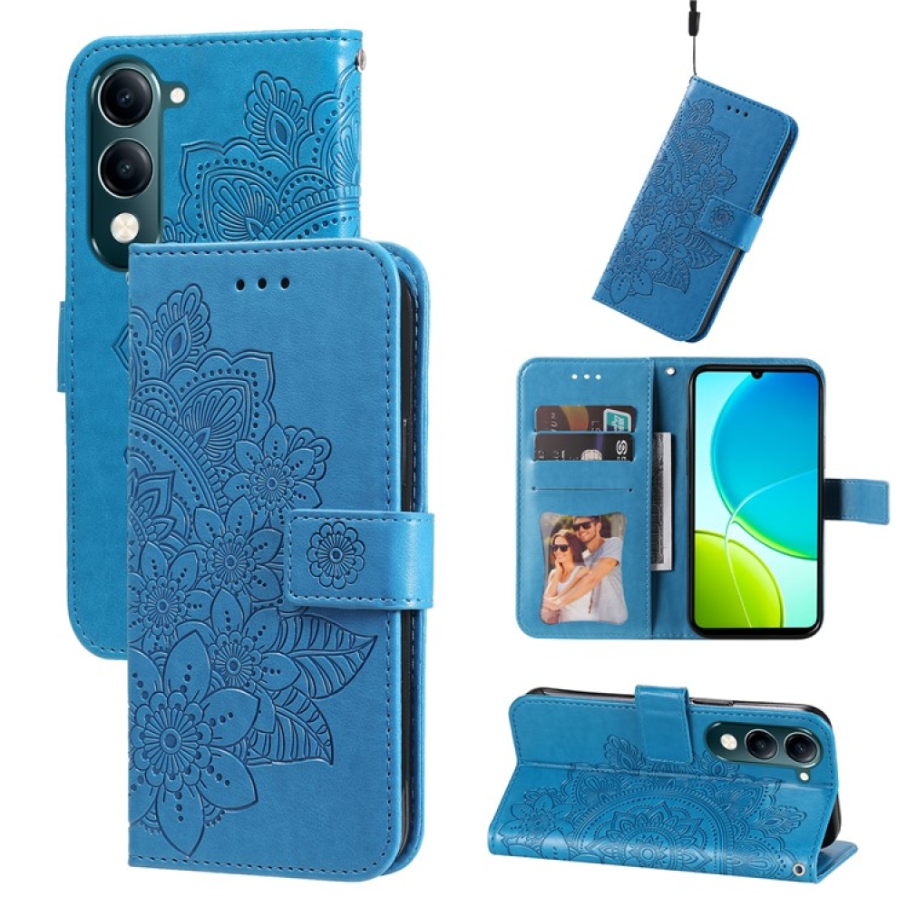 Floral knižkové púzdro na Vivo Y29s 5G - modré