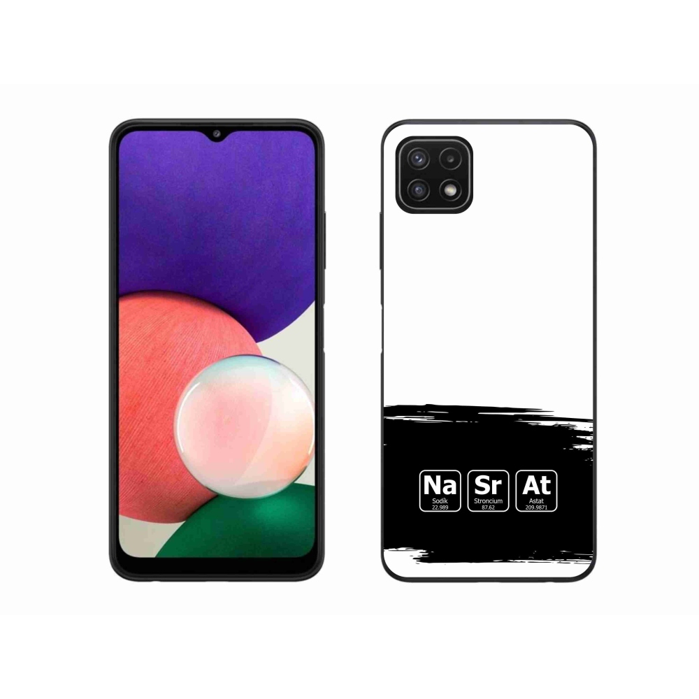 Gélový kryt mmCase na Samsung Galaxy A22 5G - chemické prvky čiernobiele pozadie