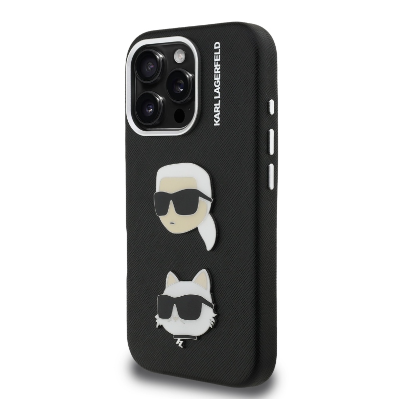 Karl Lagerfeld Grained PU K&CH Heads Zadný Kryt pre iPhone 16 Pro Black