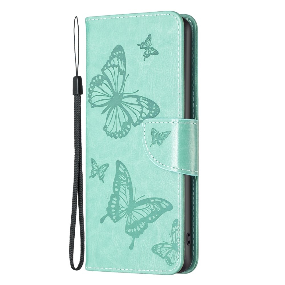Butterfly knižkové puzdro na iPhone 15 - modrozelené